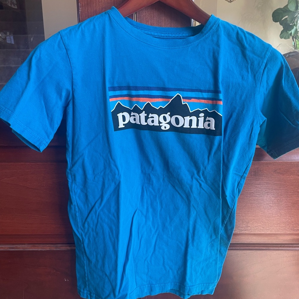 Patagonia Bright Blue Kids Short-Sleeve Logo Tee